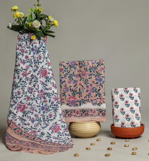 Jaal Hand Block Print Cotton Suit Set with Mulmul Dupatta (PRMUL100)